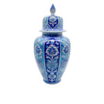 Handmade Ceramic Shah Vase (30cm) Turquoise and Dark Blue Vertical Panels Temple Jar