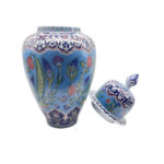 Handmade Ceramic Grand Shah Jar (60cm) Azure Blue Background Red Tulips Temple Jar