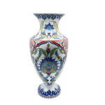 Handmade Ceramic Palace Vase (60cm) Classic Ottoman Saz Style Green Leaves and Red Florals Floor Vase