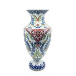 Handmade Ceramic Palace Vase (60cm) Classic Ottoman Saz Style Green Leaves and Red Florals Floor Vase - Image 5