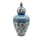Handmade Ceramic Vizier Jar (30cm) Carved Relief Texture and Ottoman Red Tulips