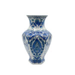 Handmade Ceramic Faceted Vase (30cm) Hexagonal Blue and White Cypress & Tulip Pattern