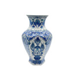 Handmade Ceramic Faceted Vase (30cm) Hexagonal Blue and White Cypress & Tulip Pattern - Image 6