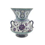 Handmade Ceramic Tri Handled King Vase (30cm) Purple and Turquoise Hatai Pattern