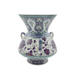 Handmade Ceramic Tri Handled King Vase (30cm) Purple and Turquoise Hatai Pattern - Image 6