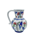 Handmade Ceramic Pitcher Vase (20cm) Classic Red Carnation and Blue Tulip