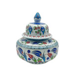 Handmade Ceramic Classic Iznik Jar with Lid Red Tulip and Meander Border