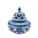 Handmade Ceramic Iznik Vase (Baba Nakkas Style) Blue and White Rumi Pattern Ginger Jar