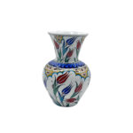 Handmade Ceramic Floral Vase (20cm) Red Tulip and Golden Garden Pattern