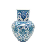 Handmade Ceramic Ata Vase (30cm) Turquoise Relief Floral with Scale Texture
