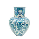 Handmade Ceramic Ata Vase (30cm) Turquoise Relief Floral with Scale Texture - Image 6