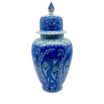 Handmade Ceramic Shah Vase with Lid (30cm) Deep Blue Saz Style Floral Lidded Jar