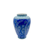 Handmade Ceramic Shah Vase with Lid (30cm) Deep Blue Saz Style Floral Lidded Jar - Image 6