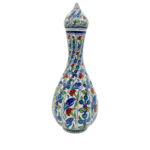 Handmade Ceramic Fluted Nightingale Vase with Lid (30cm) Polychrome Floral Pattern