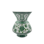 Handmade Ceramic King Vase (30cm) Emerald Green Hatai Pattern Pedestal Form