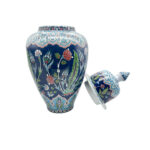 Handmade Ceramic Grand Shah Vase with Lid (60cm) Dark Blue Saz Leaf and Carnation