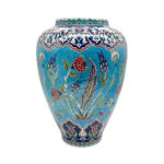 Handmade Ceramic Grand Shah Vase with Lid (60cm) Turquoise Saz Leaf and Carnation - Image 5