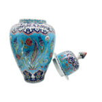 Handmade Ceramic Grand Shah Vase with Lid (60cm) Turquoise Saz Leaf and Carnation