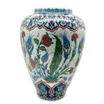 Handmade Ceramic Grand Shah Vase with Lid (60cm) Classic White Saz Leaf & Carnation - Image 6