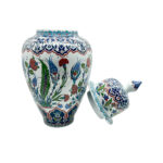 Handmade Ceramic Grand Shah Vase with Lid (60cm) Classic White Saz Leaf & Carnation