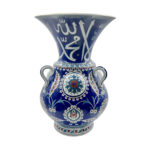 Handmade Ceramic Kandil Vase (50cm) Cobalt Blue Calligraphy Triple Handled Form
