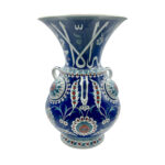 Handmade Ceramic Kandil Vase (50cm) Cobalt Blue Calligraphy Triple Handled Form - Image 8
