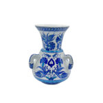Handmade Ceramic Kandil Vase (20cm) Blue and White Floral Triple Handled Form