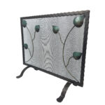 Hand-Forged Wrought Iron Fireplace Screen (Single Panel) Decorative Leaf Design Spark Guard