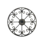 Hand-Forged Wrought Iron Round Wall Decor Medallion (Gold Patina) Floral Scroll Design
