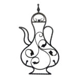 Hand-Forged Wrought Iron Teapot Wall Art (Pitcher Silhouette) Large Garden Wall Decor with Leaf Scroll