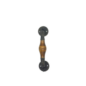 Hand-Forged Wrought Iron Door Pull (Wood Grip & Gold Patina) Deep Curved Entry Hardware