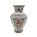 Handmade Ceramic Iznik Vase (Faceted Form) Russet Brown and Turquoise Floral - Image 7