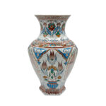Handmade Ceramic Iznik Vase (Faceted Form) Russet Brown and Turquoise Floral