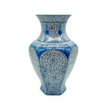 Handmade Ceramic Iznik Vase (Faceted Form) Blue Golden Horn (Halic) Style Scroll Pattern