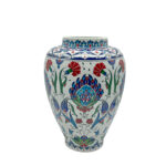 Handmade Ceramic Iznik Shah Vase with Lid (Classic Floral Style) Red Carnation and Central Hatayi Medallion - Image 5