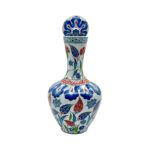 Handmade Ceramic Iznik Bottle Vase with Lid Red Tulip and Geometric Pattern - Image 6