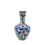 Handmade Ceramic Iznik Bottle Vase with Lid Red Tulip and Geometric Pattern - Image 5