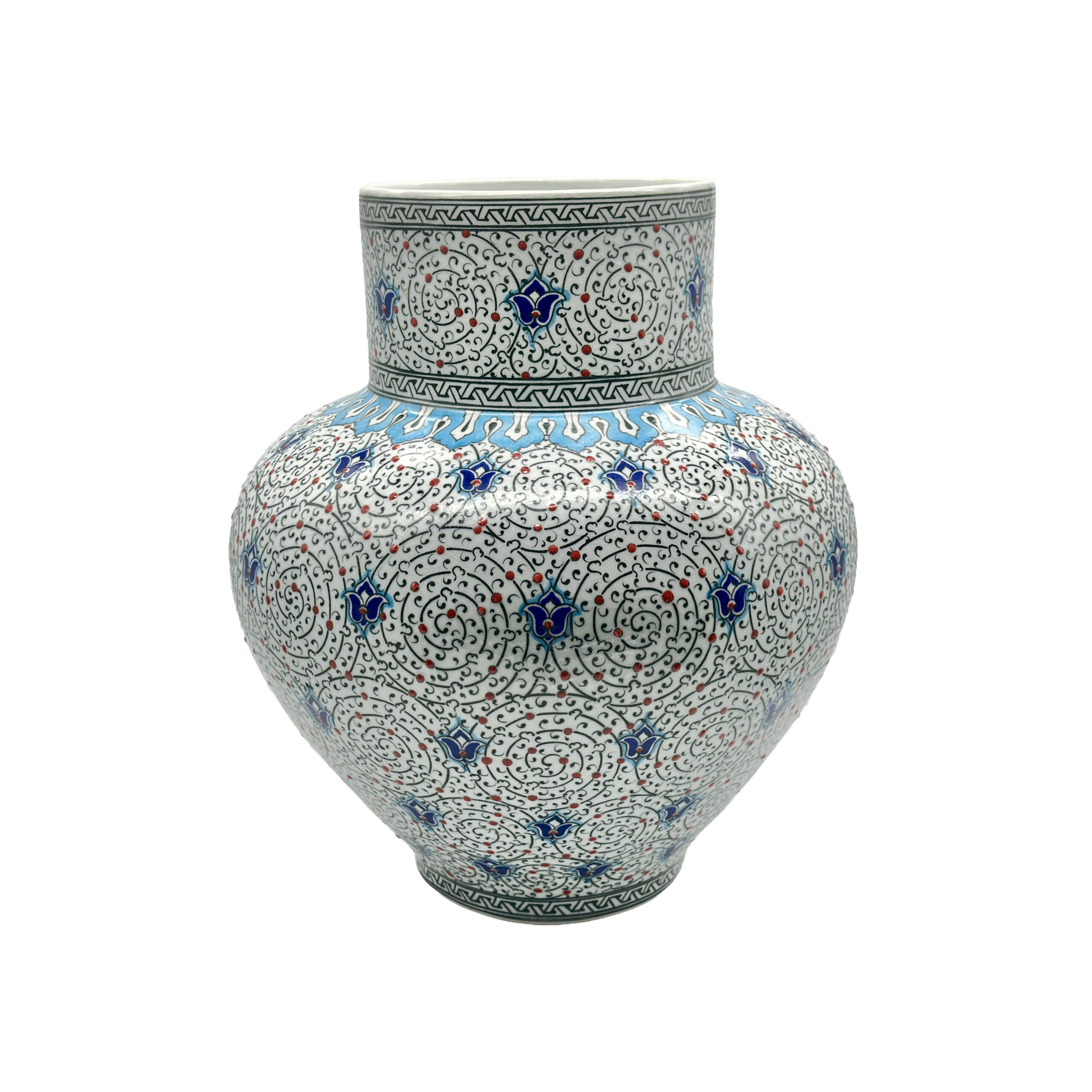 8693332222177 Handmade Ceramic Large Iznik Vase Monumental Size Golden Horn (Halic) Style Scroll Pattern - Image 1