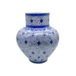 Handmade Ceramic Large Iznik Vase Monumental Size Blue and White Golden Horn (Halic) Style Scroll Pattern