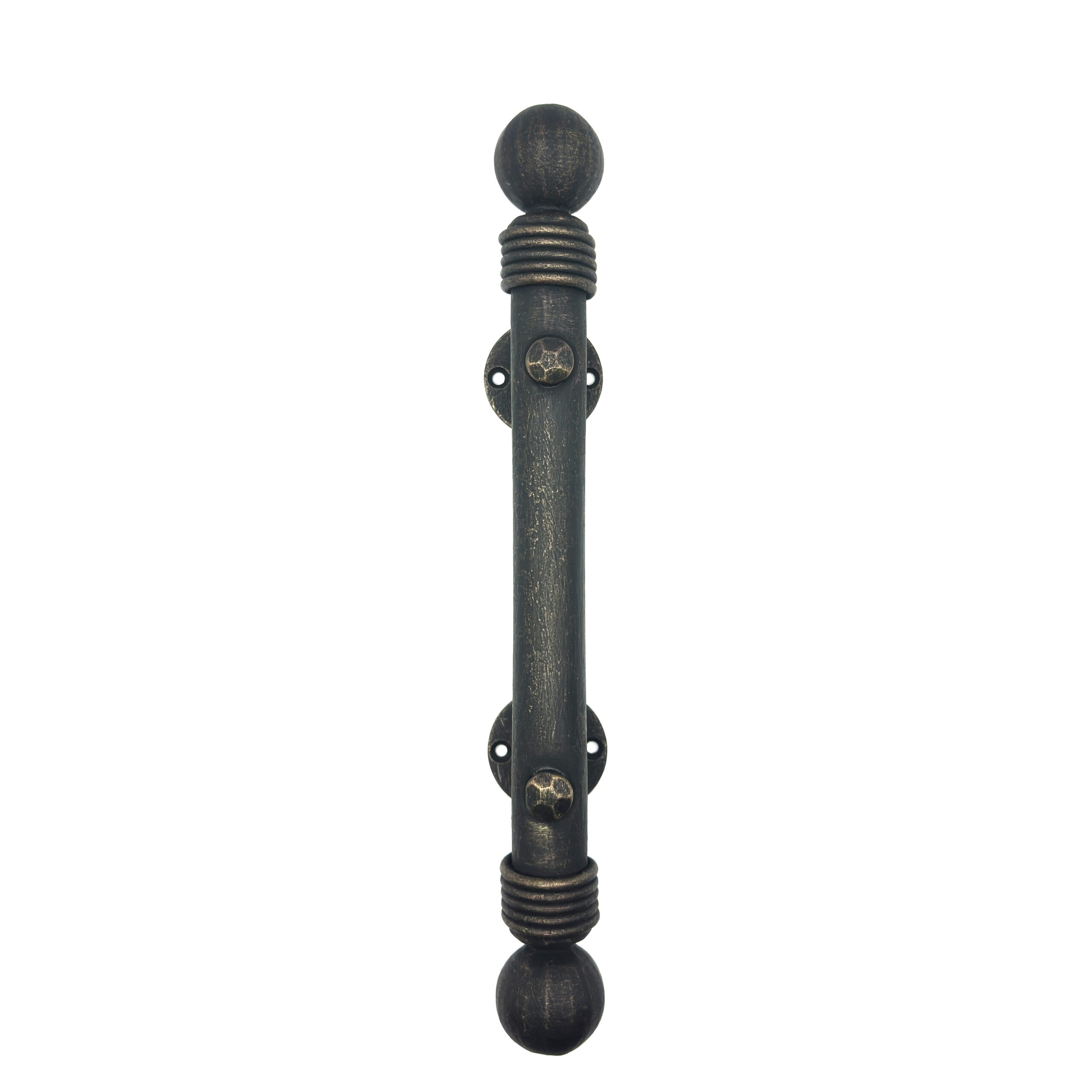 1163 Hand Forged Wrought Iron Door Pull (Gold Patina) Large Ball Finial Estate Handle - Image 1