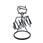 Hand Forged Wrought Iron Freestanding Single Wine Bottle Holder (Antique Patina) Tabletop Display Stand