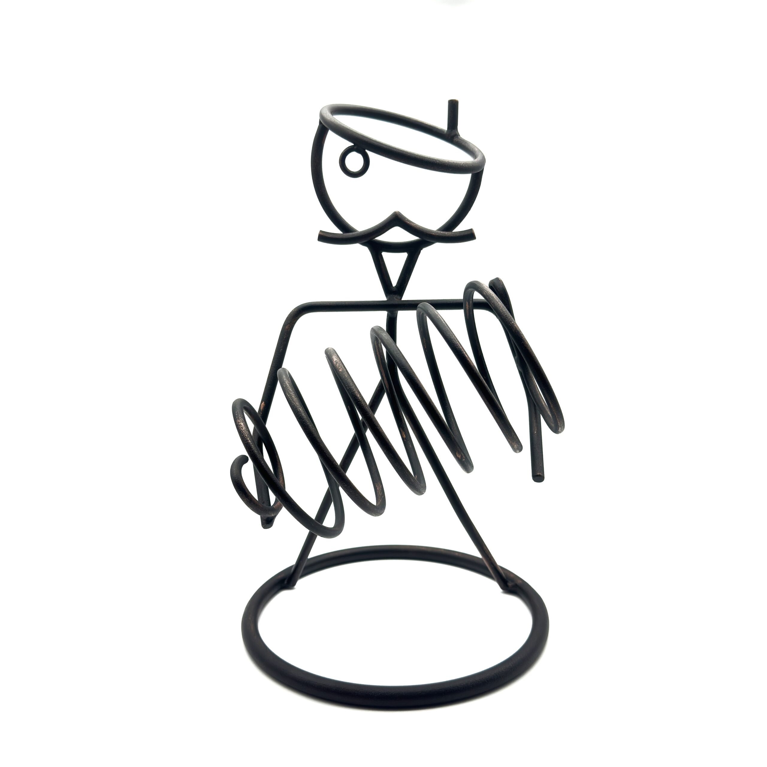 1164 Hand Forged Wrought Iron Freestanding Single Wine Bottle Holder (Antique Patina) Tabletop Display Stand - Image 1