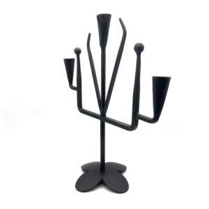 Hand Forged Wrought Iron 3 Light Candelabra (Aged Iron) Solid Base Tabletop Candle Holder