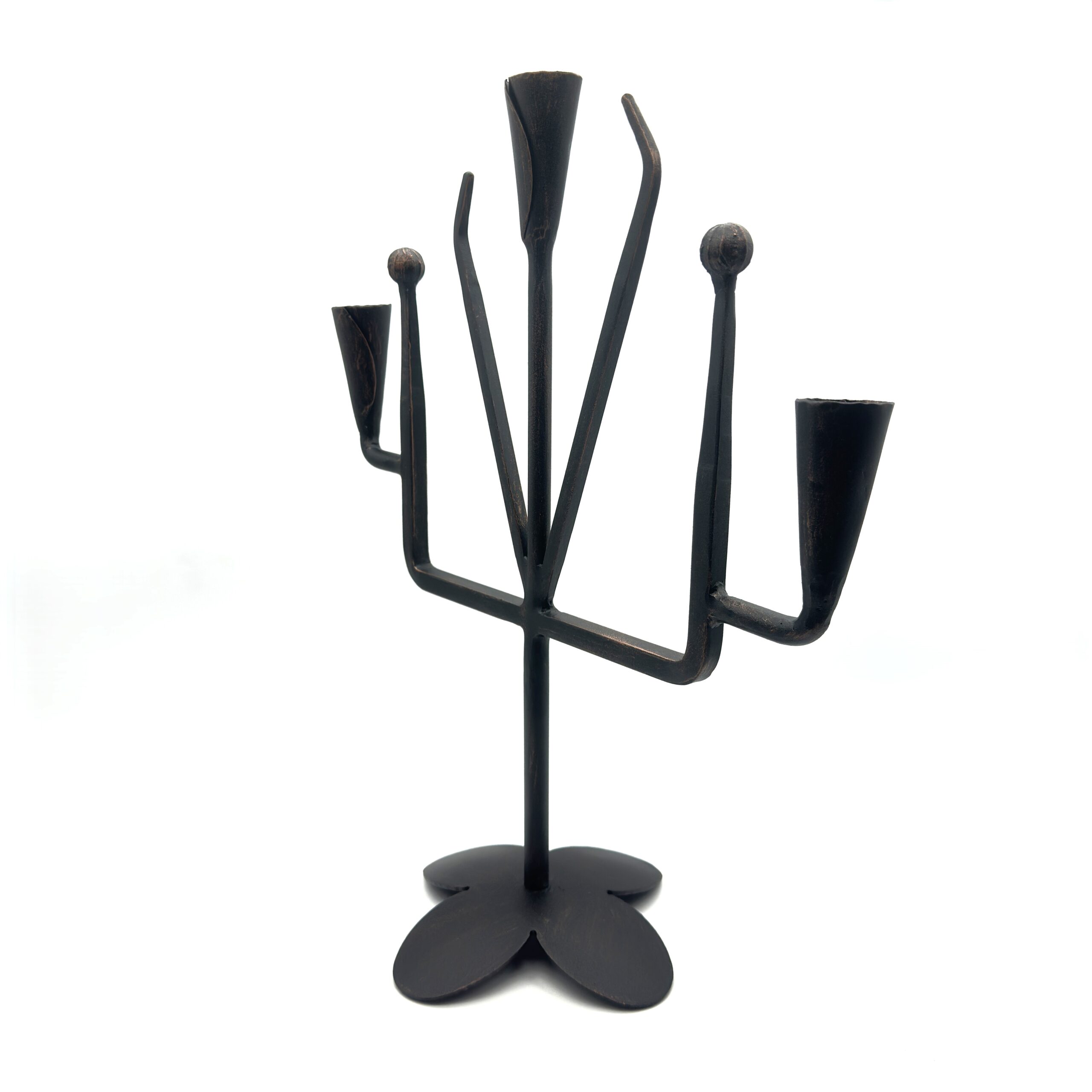 1168-1 Hand Forged Wrought Iron 3 Light Candelabra (Aged Iron) Solid Base Tabletop Candle Holder - Image 1