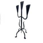 Hand Forged Wrought Iron 3 Light Candelabra (Antique Patina) Textured Cup Candle Holder - Image 5