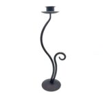 Hand Forged Iron Candlestick 15" (39cm) Antique Patina Finish Single Light Sweeping Scroll Centerpiece