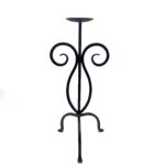 Hand Forged Iron Candle Holder 16" (40cm) Antique Patina Finish Single Plate Symmetrical Scroll Centerpiece