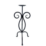 Hand Forged Iron Candle Holder 16" (40cm) Antique Patina Finish Single Plate Symmetrical Scroll Centerpiece