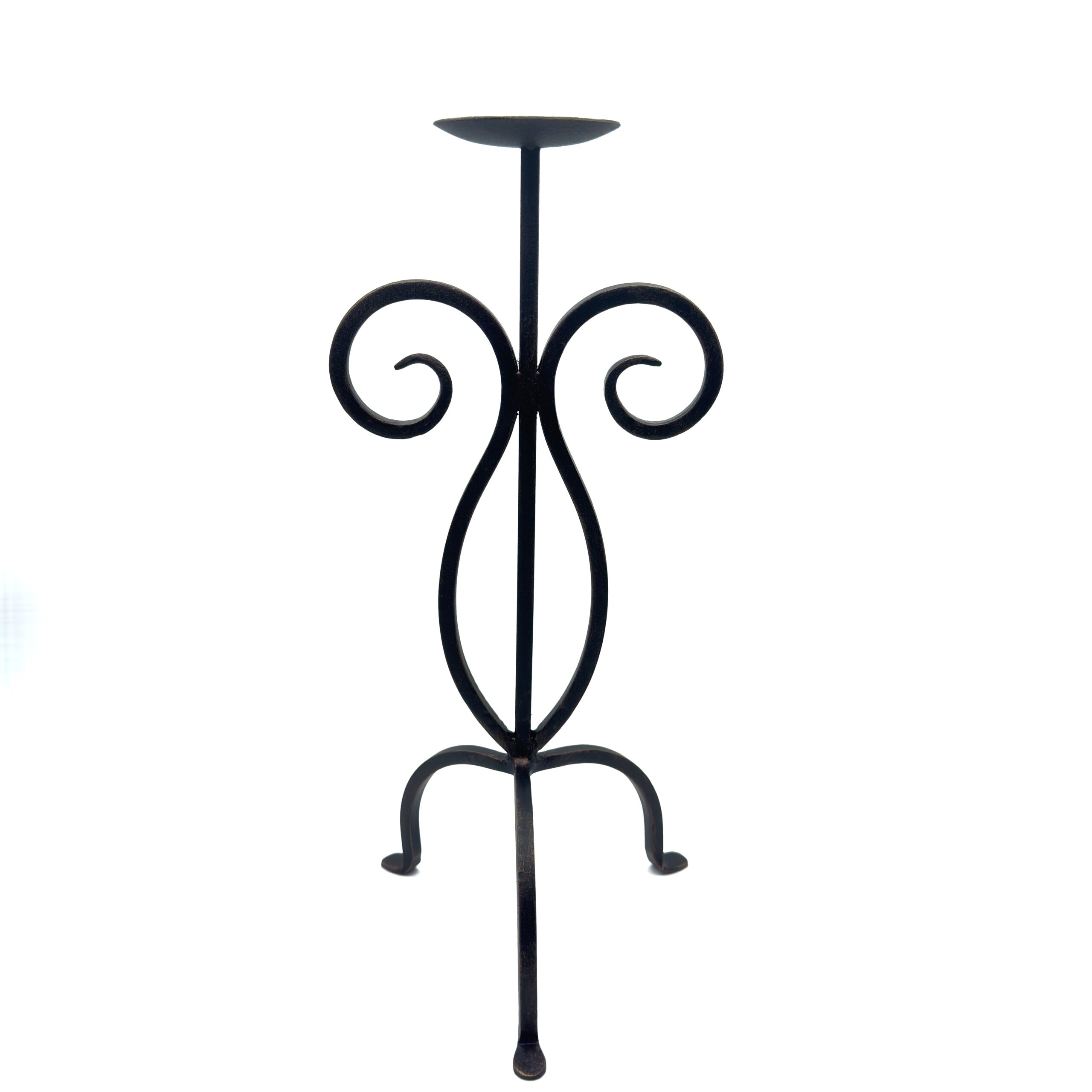 1176 Hand Forged Iron Candle Holder 16" (40cm) Antique Patina Finish Single Plate Symmetrical Scroll Centerpiece - Image 1
