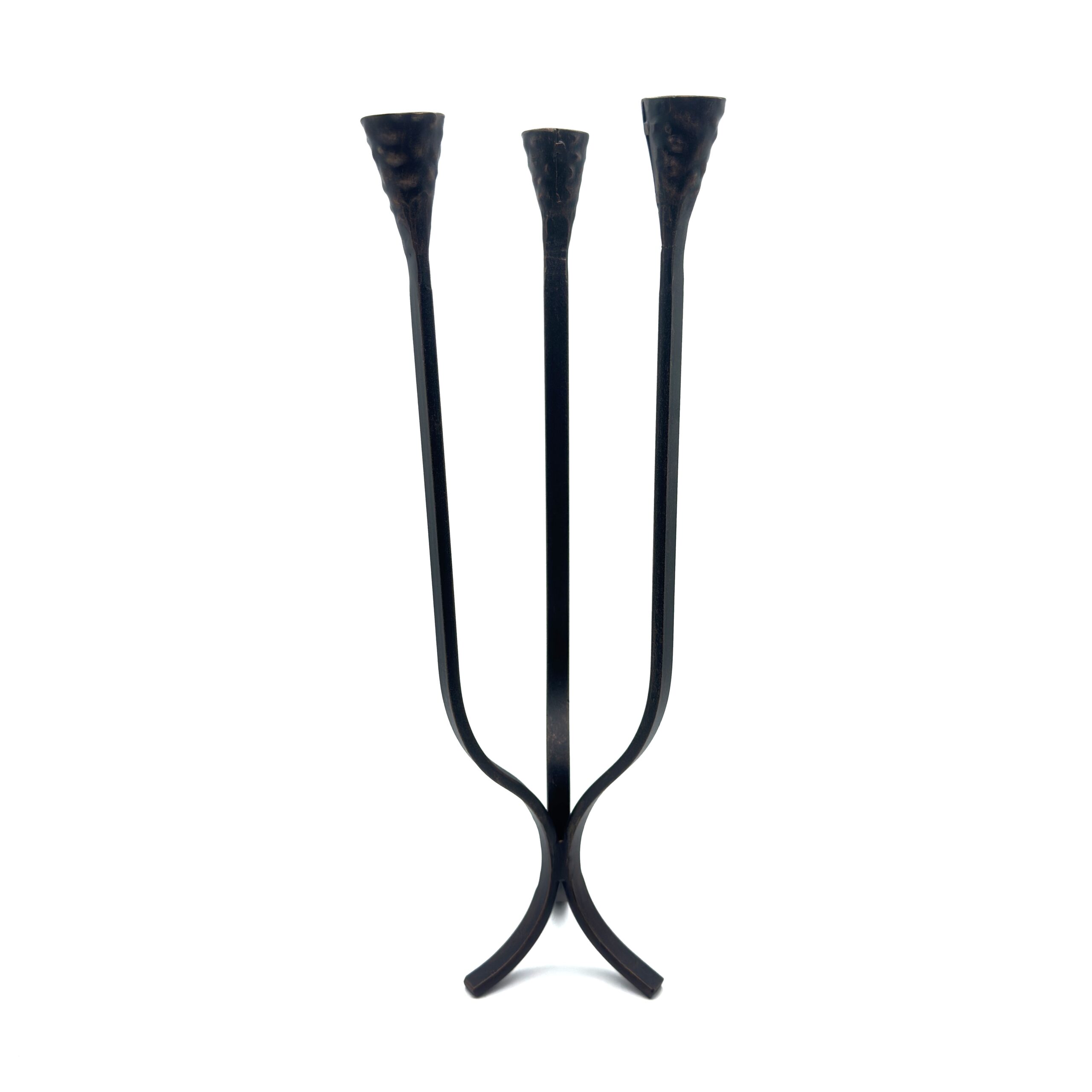 1177 Hand Forged Iron Candelabra 16" (40cm) Antique Patina Finish 3 Light Tall Hammered Cup Centerpiece - Image 1